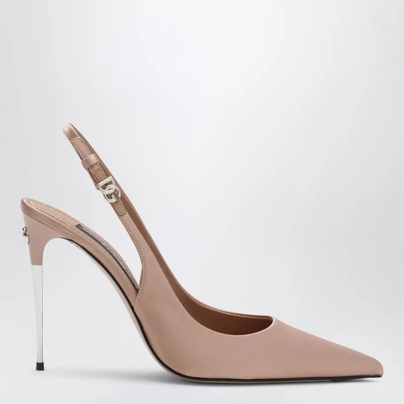 Beige Satin Slingback With Dg Logo - Dolce & Gabbana