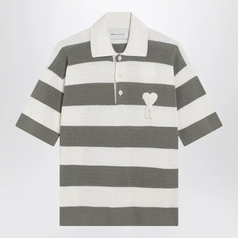 Ami De Coeur Striped Cotton Knit Polo Shirt - Ami Paris
