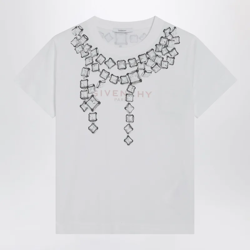 Deconstructed Crystals Cotton T-Shirt In White