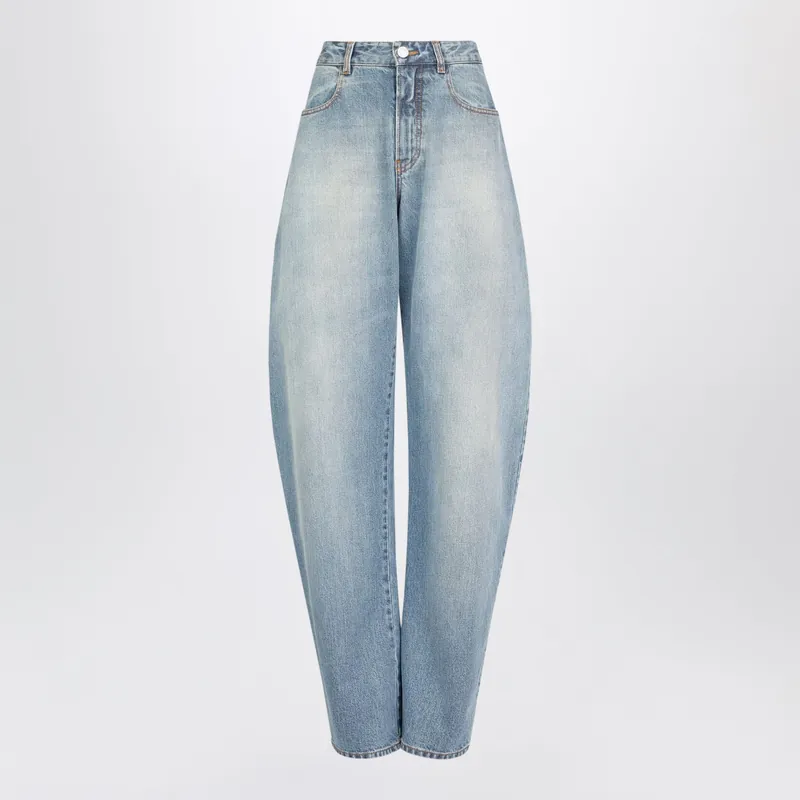 Low-Rise Curved-Leg Raw Denim Jeans In Blue