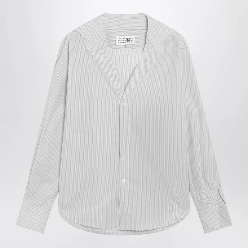 Pinstriped Cotton Shirt With V-Neck