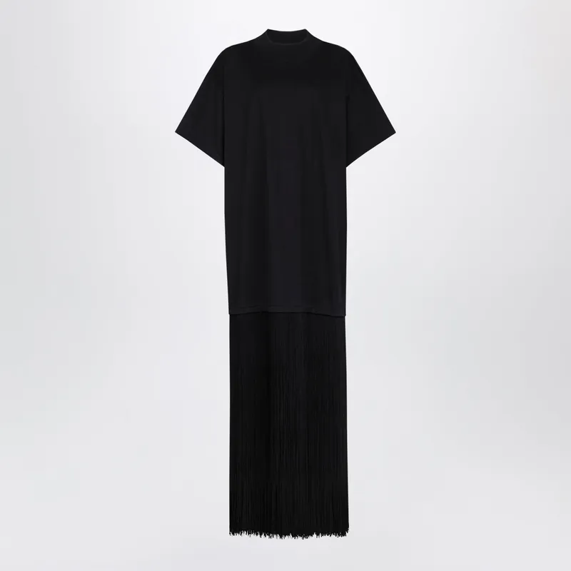 Fringed Dress In Black Cotton Jersey - Alaïa