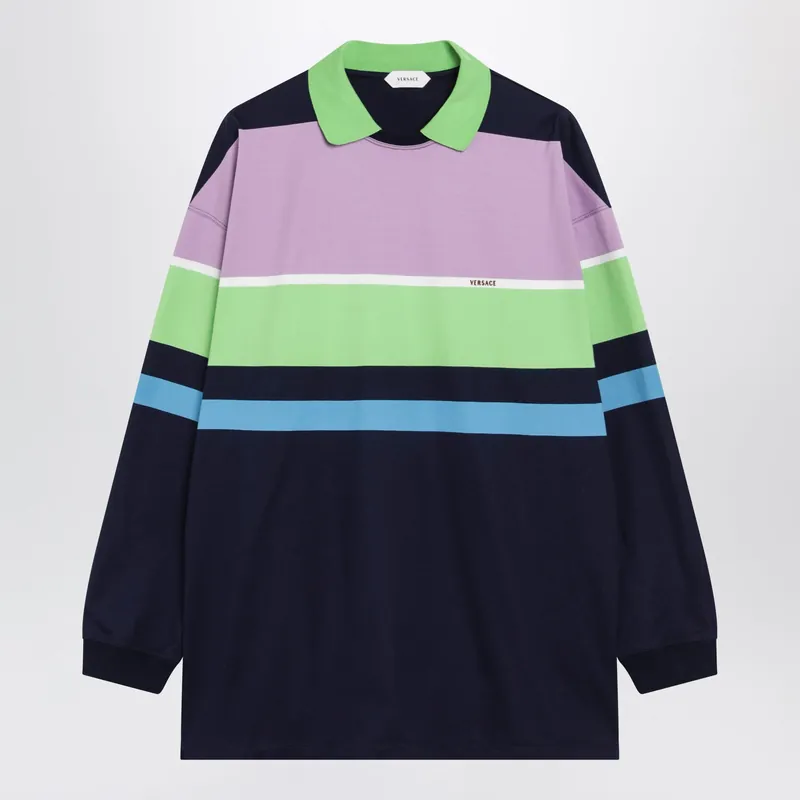Color-Block Striped Long-Sleeve Cotton Mini Dress