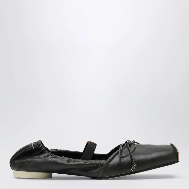 Square-Toe Ballerinas In Brown Calfskin Leather