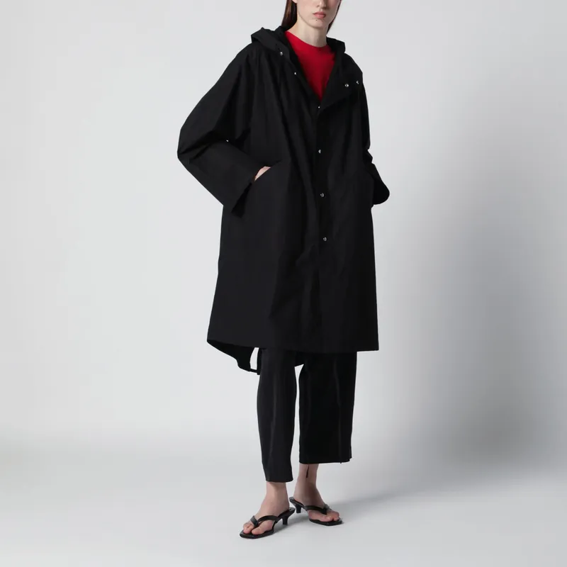 Mid-Length Hooded Parka In Waterproof Cotton, Black