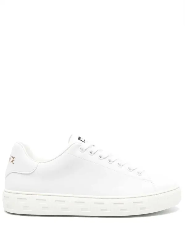 Greca Print Leather Sneakers - Versace