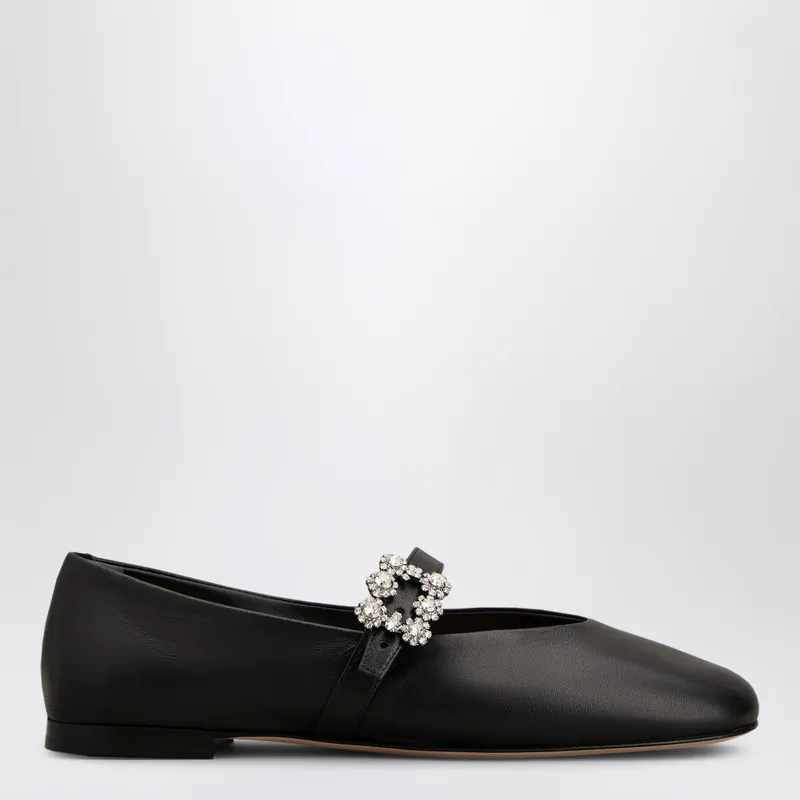 Black Leather Efflorescence Ballet Flats With A Strap - Roger Vivier