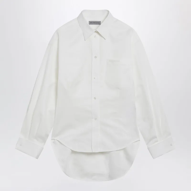 Cocoon Shirt In Cotton And Silk Poplin, White - Balenciaga