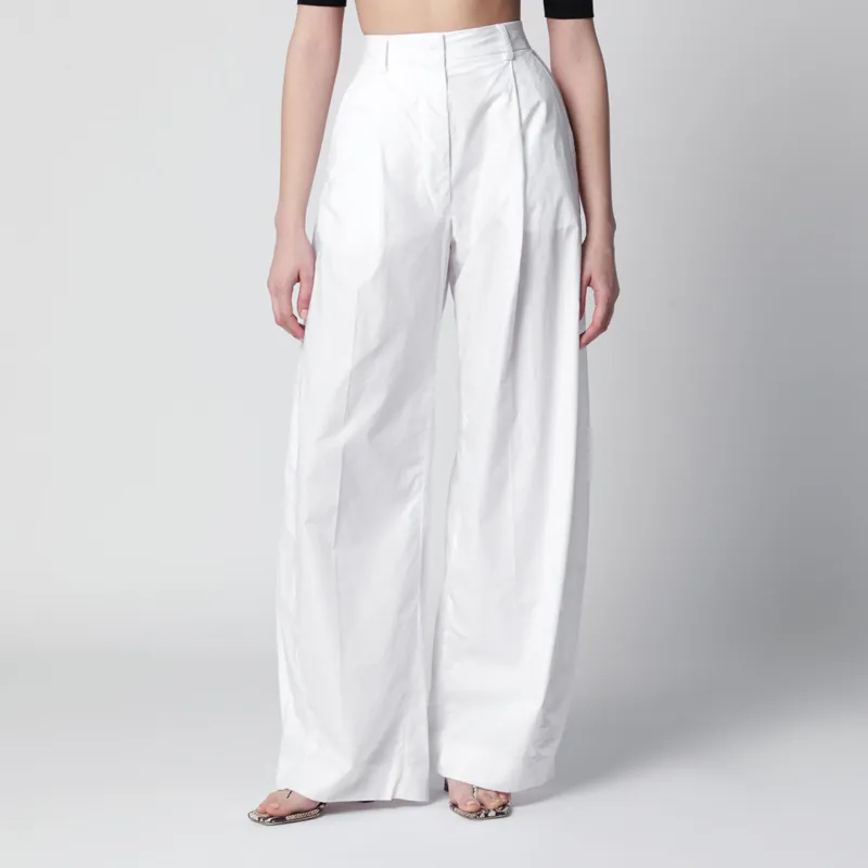 Axel Pleated Wide-Leg Cotton Trousers In White