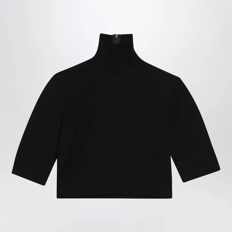 Cropped Turtleneck Sweater In Stretch Viscose, Black - Max Mara