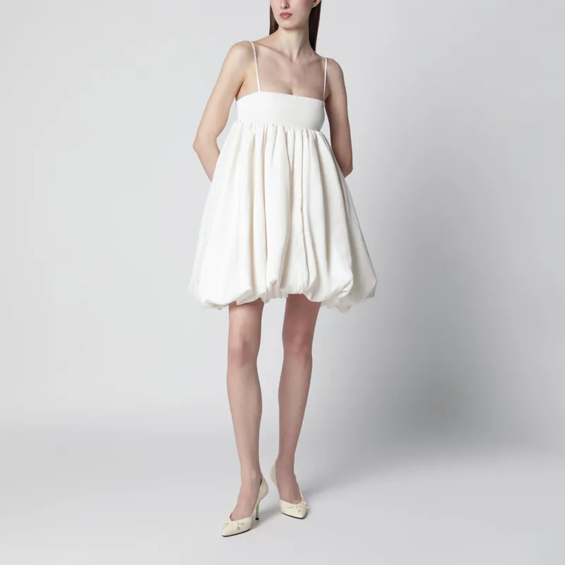 Strapless Balloon Mini Dress In Satin, Egret - Rotate