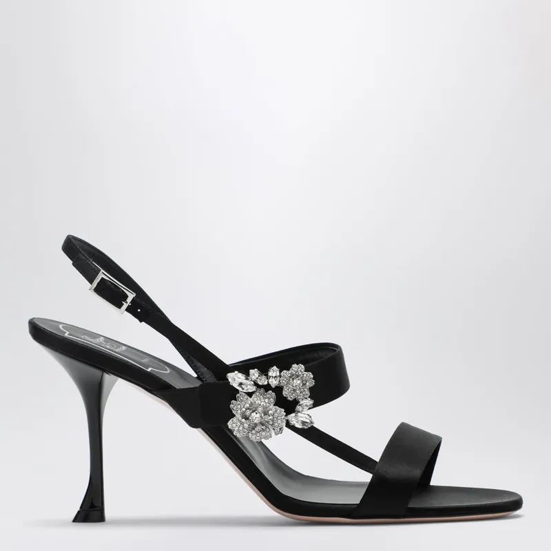 Black Satin Efflorescence Sandals - Roger Vivier