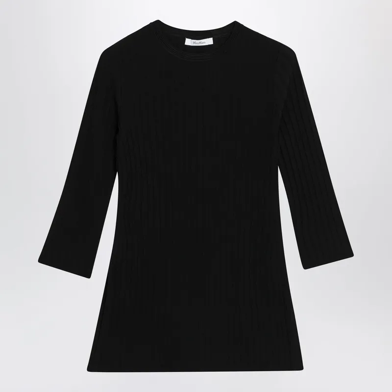 Ribbed Crewneck Sweater In Crêpe Viscose, Black - Max Mara