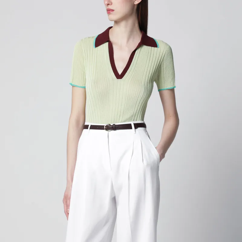 Ribbed Fitted Polo With Contrast Trims, Multicolor - Roberto Collina