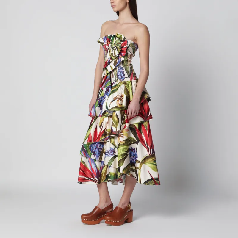 Sand Florart Strapless Cotton Dress - Farm Rio