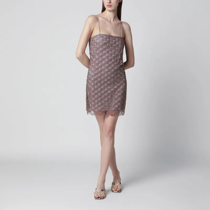 Scalloped Sequin Mini Dress In Polyester, Gull Gray - Rotate