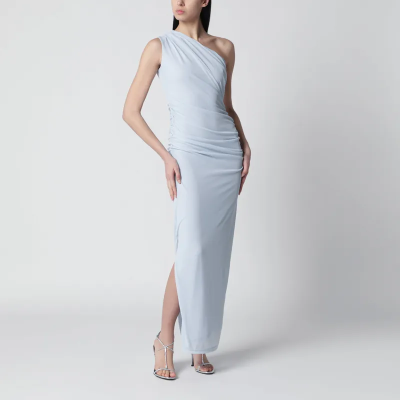 One-Shoulder Draped Maxi Dress In Plein Air Blue