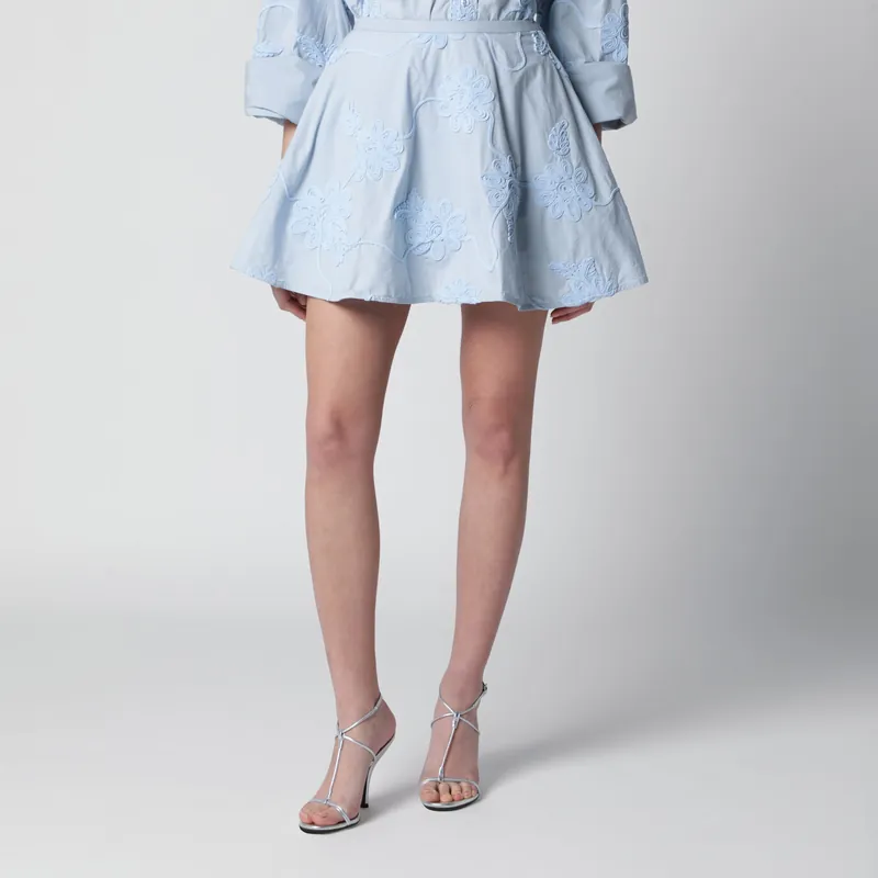 Flower Mini Skirt With Floral Appliqués In Cotton, Plein Air - Rotate