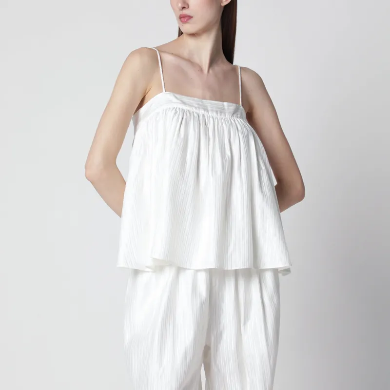 Sleeveless Striped Viscose Top In Bright White - Rotate