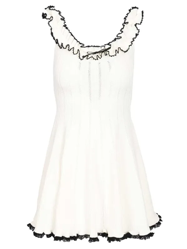 White Contrast Trim Knit Mini Dress Dresses White - Self-Portrait