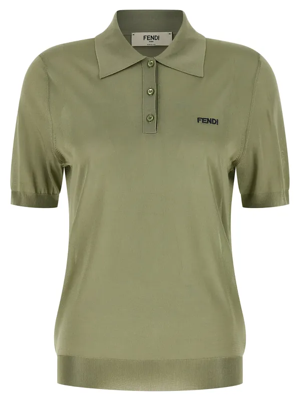 Shiny Viscose Shirt Polo Green - Fendi