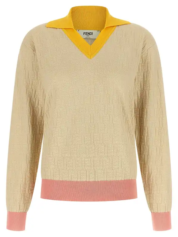 Ff Jacquard Sweater Sweaters And Cardigans Beige - Fendi