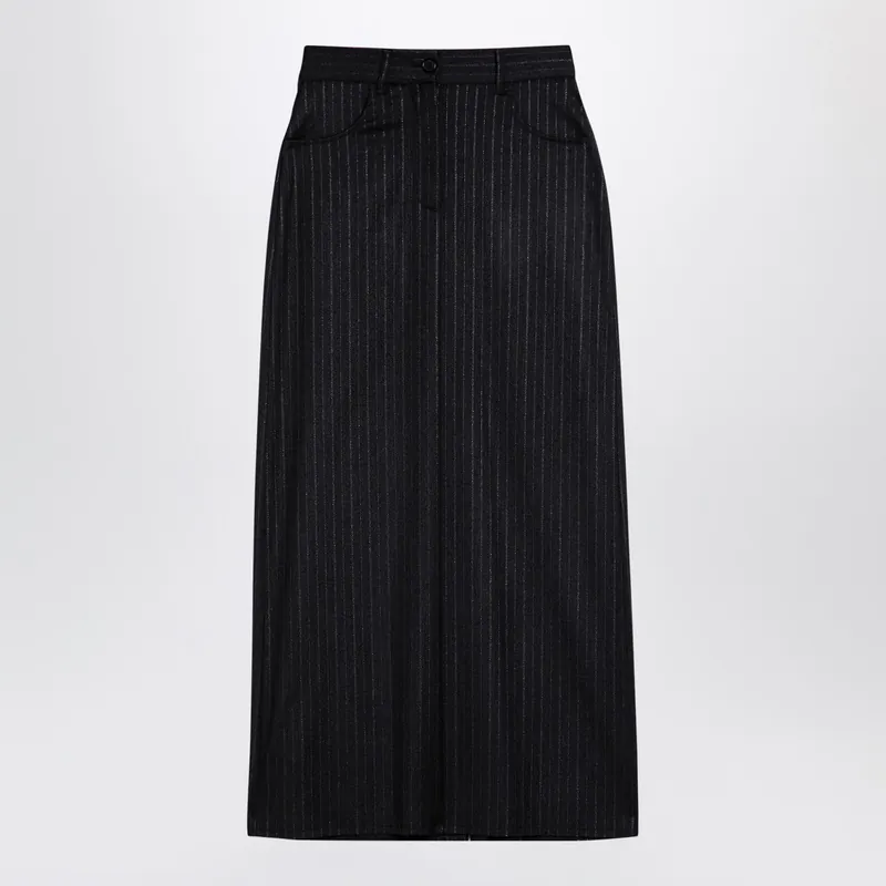 Grey Pinstripe Wool-Blend Skirt