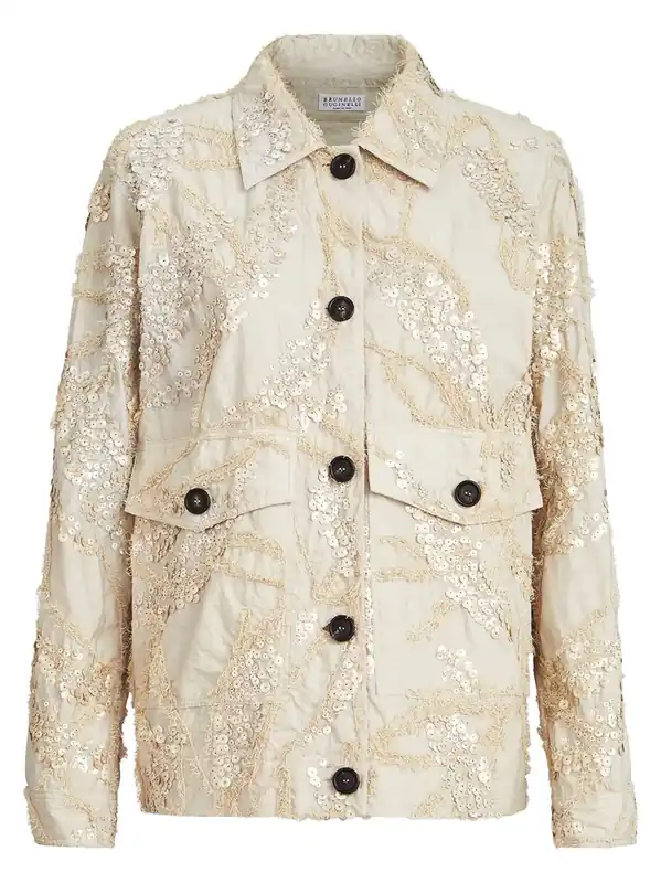 Dazzling Seabed Embroidery Outerwear Jacket In Techno Cotton Poplin - Brunello Cucinelli
