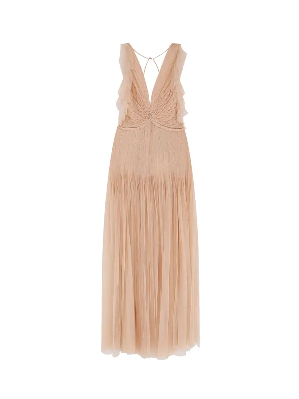 Red Carpet Long Dress With Rhinestones Detail - Elisabetta Franchi