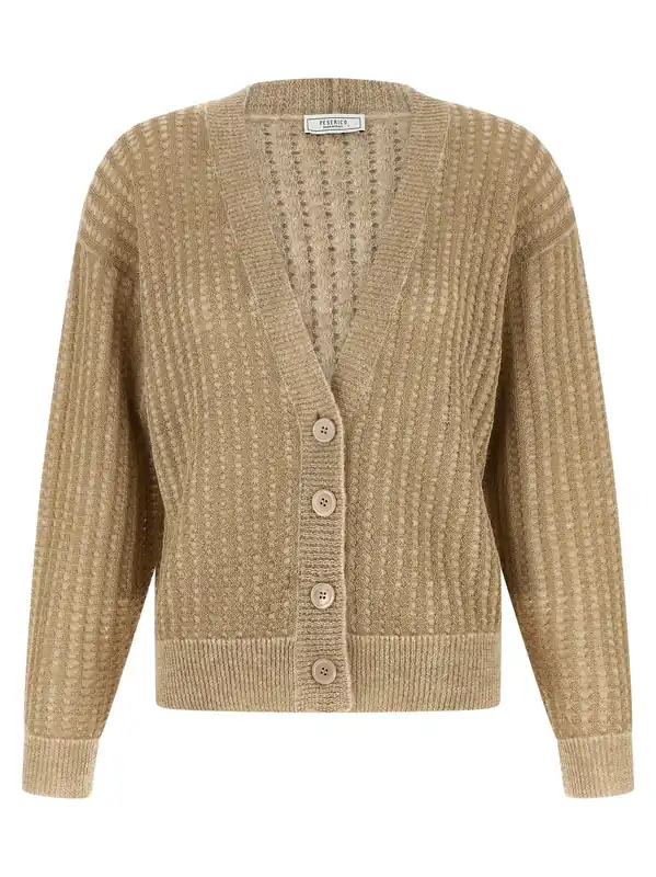 Waffle Lamé Cardigan Sweaters And Cardigans Beige - Peserico