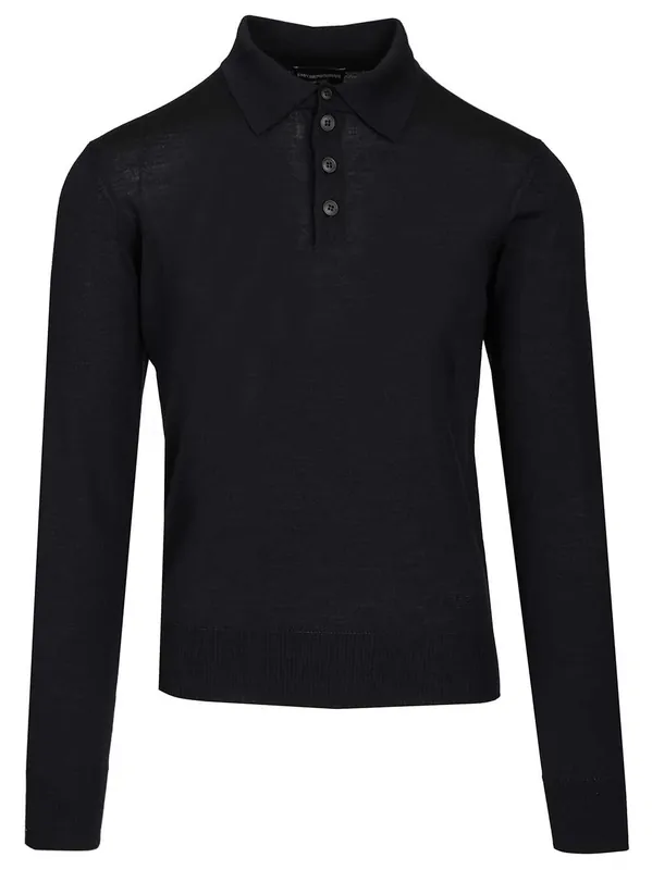 Long-Sleeved Wool Polo Shirt Knitwear Blue