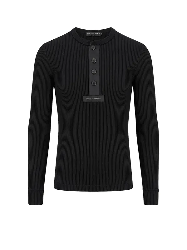 Ribbed Cotton Sweater With Metal Logo On The Front - Dolce & Gabbana