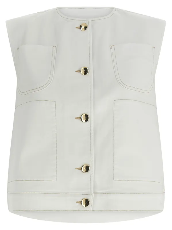 Denim And Knit Vest Gilet White - Fabiana Filippi