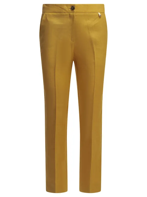 Linen Tailored Pants Trousers Orange - Herno