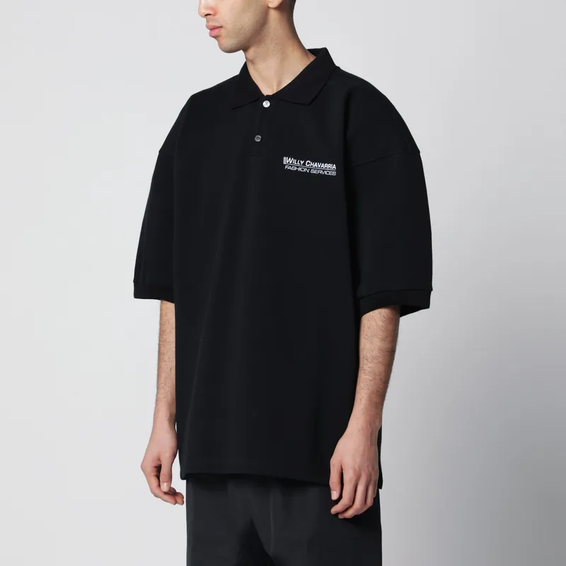 Black Fashion Service Cotton Piqué Polo Shirt - Willy Chavarria