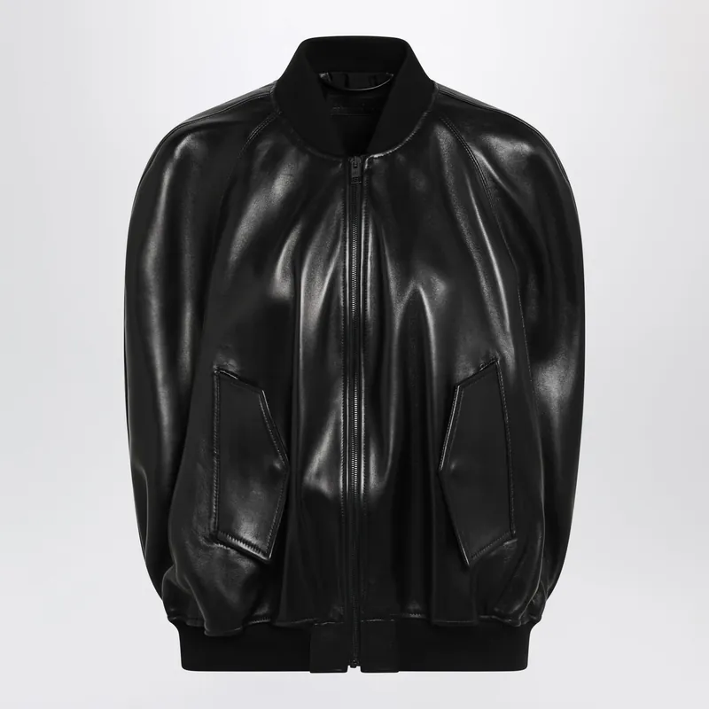 Black Leather Bomber Jacket - Balenciaga