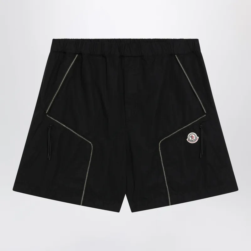 Black Cargo Shorts In Cotton Gabardine - Moncler