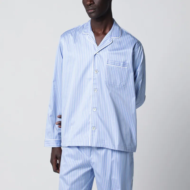 Light Blue Pajama Shirt With White Stripes - Tekla