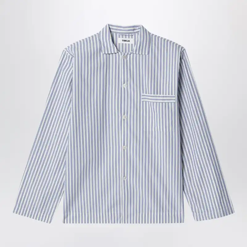 White/Light Blue Striped Pajama Shirt - Tekla