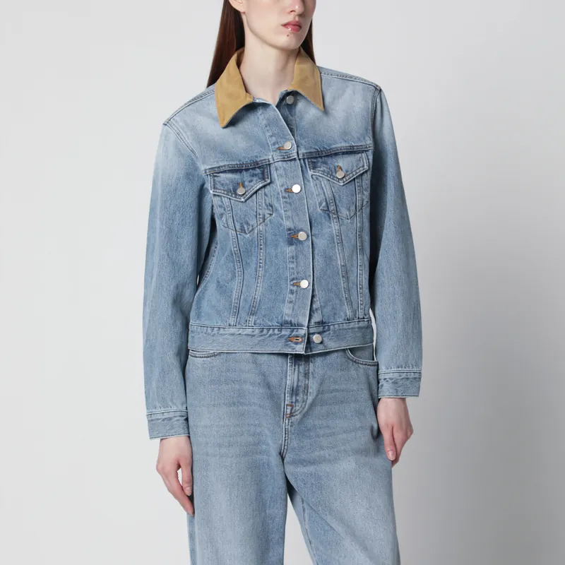 Blue Denim Jacket With Suede Collar - RóHe
