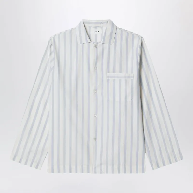 White Pajama Shirt With Light Blue Stripes - Tekla