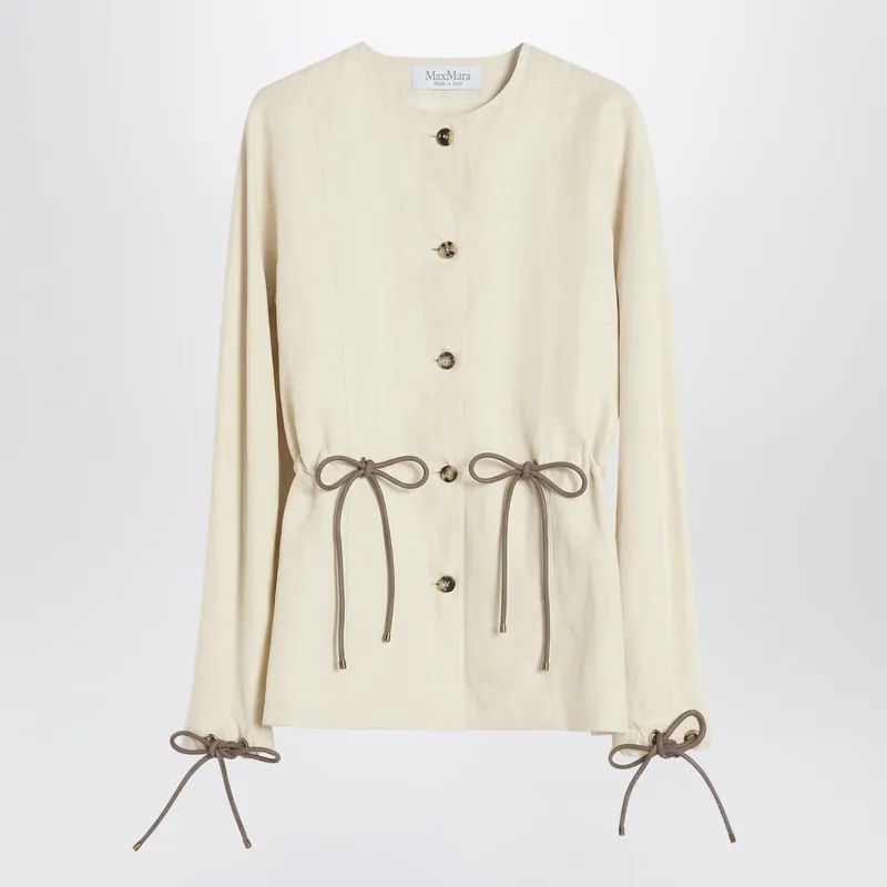 Beige Linen And Silk Jacket With Drawstring - Max Mara