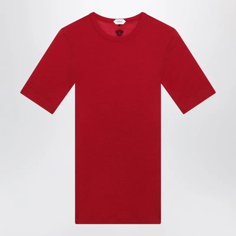 Red Wool T-Shirt With Embroidered Logo