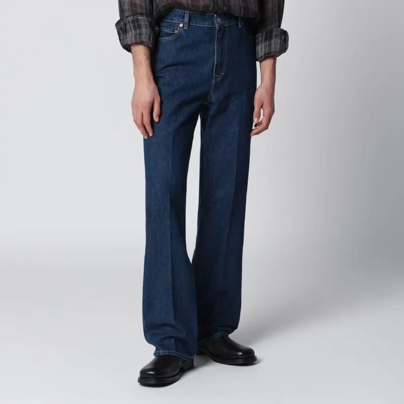 70s Cut High-Waisted Flared Indigo Jeans