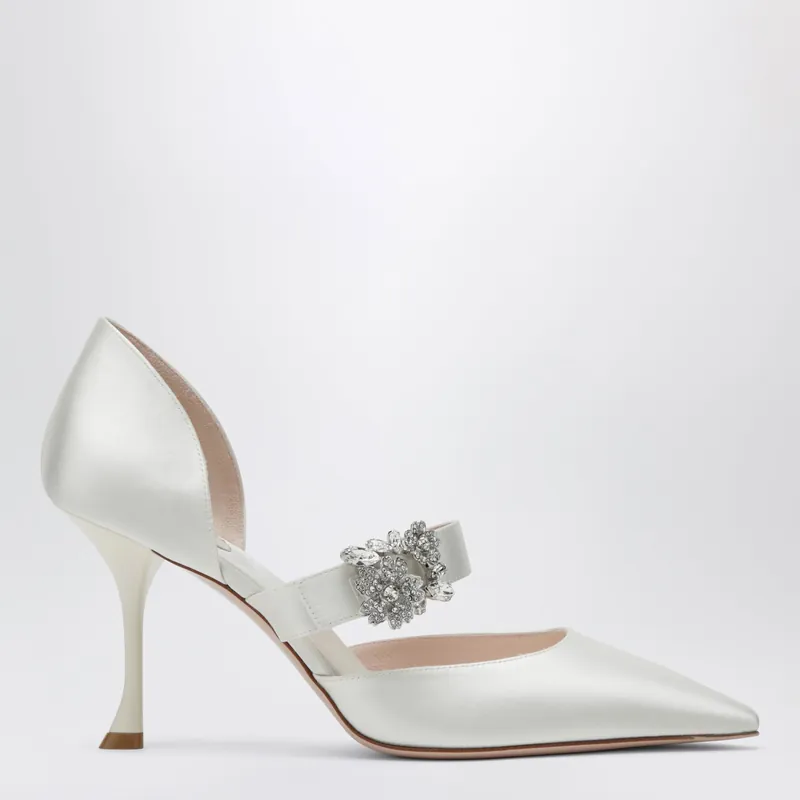 Mary Jane Dorsay Efflorescence In Light Blue Satin - Roger Vivier