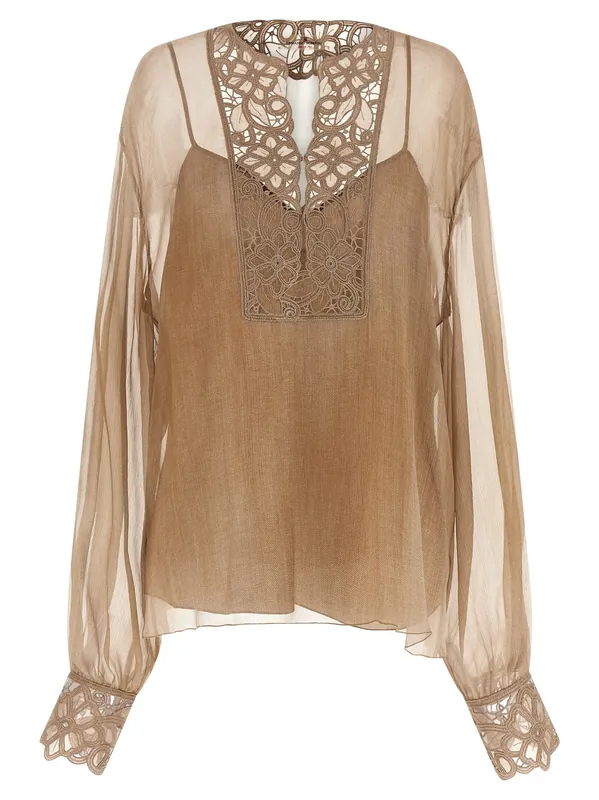 Floral Carving Blouse Shirt And Blouse Beige - Ermanno Scervino