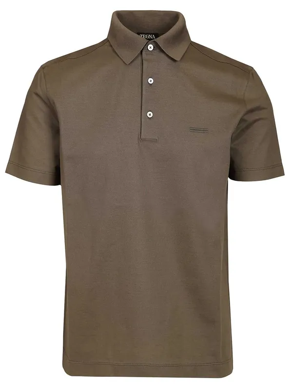 Short-Sleeved Cotton Polo Shirt Brown