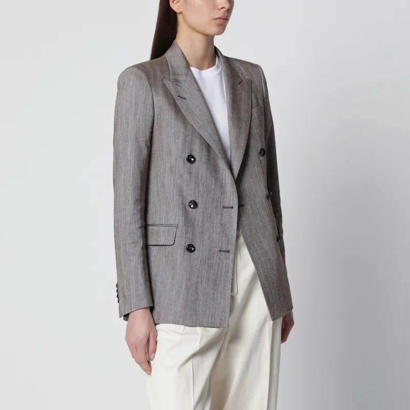 Double-Breasted Linen-Blend Jacket