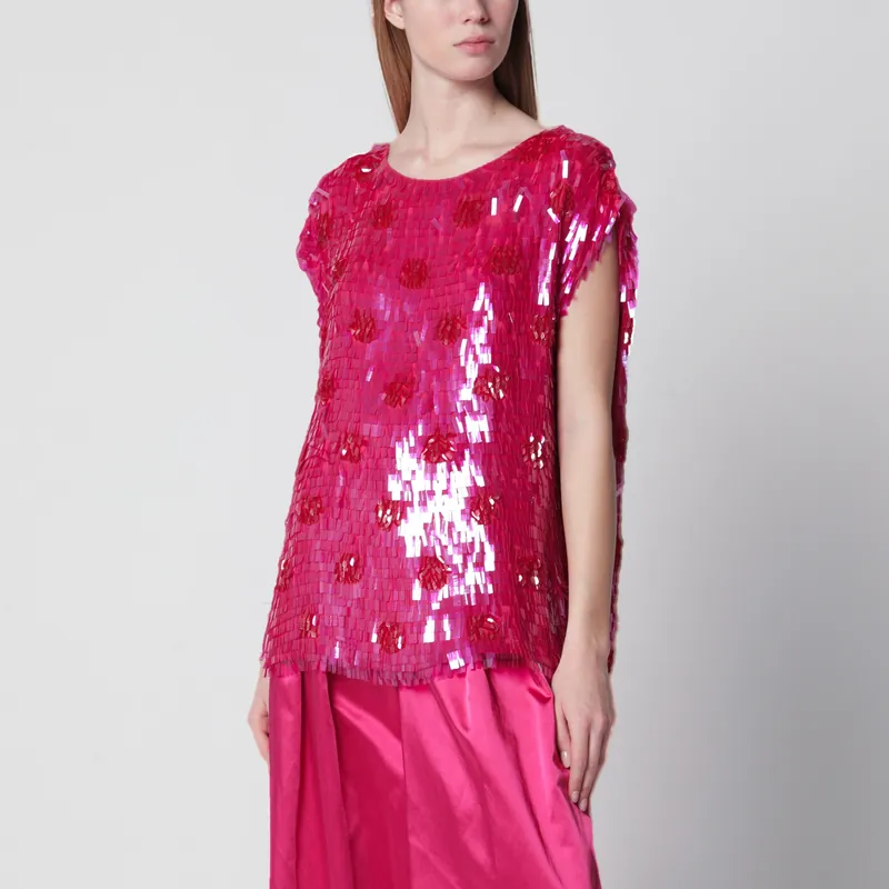 Fuchsia Silk Top With Sequins - Dries Van Noten