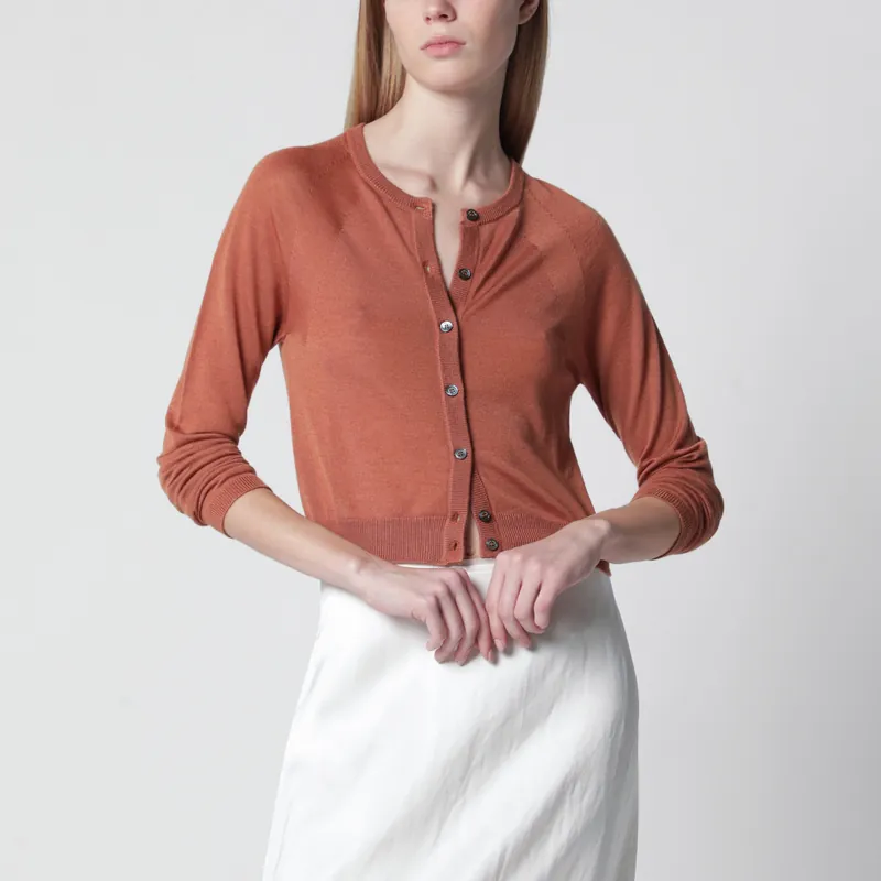 Brick-Colored Cardigan In Cashmere And Silk